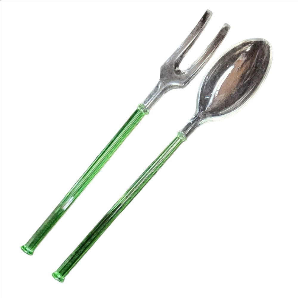Elegant Green Serving Fork and Spoon Set